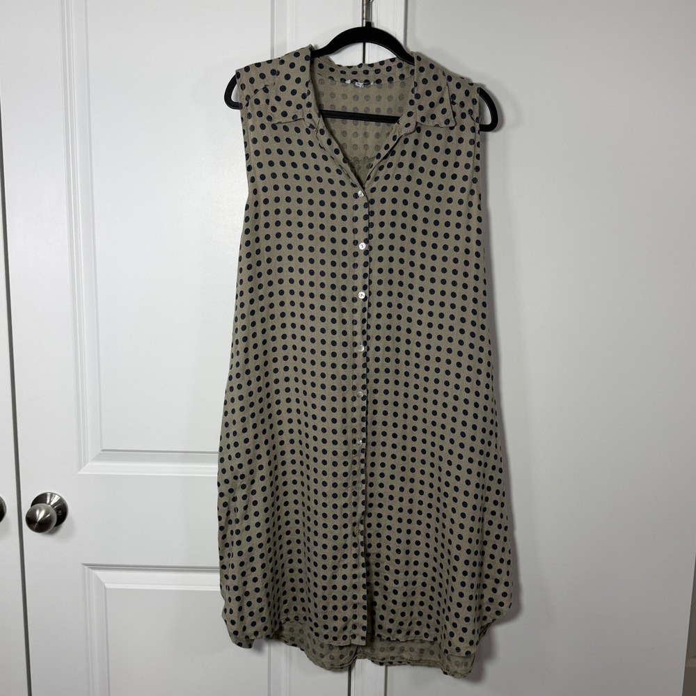 Rosemarine Italy 100% Linen Polka Dot Sleeveless Button Front Shirt Dress XL